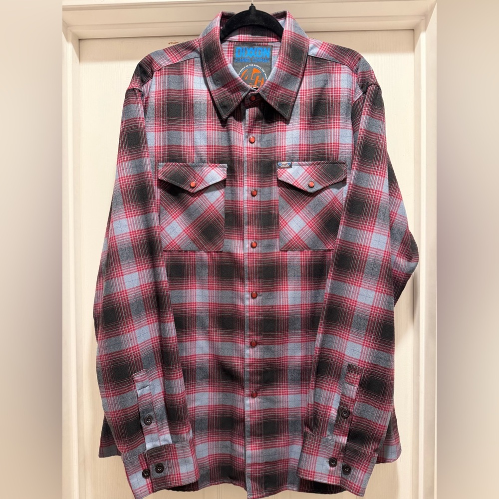 DIXXON "JP Cycles" Snap Button-Up Shirt - Red, Gray, and Black Shirt Men's XL